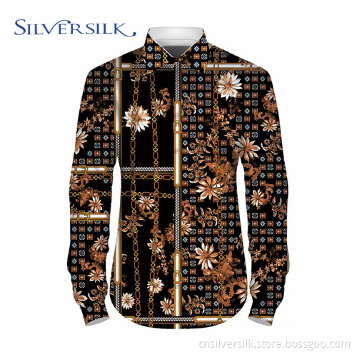 Polyester bedrucktes klassisches Langarm-Männer-Custom-Shirt